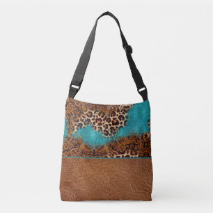 Bolsa Ajustável Leather Flourada de Couro Turquesa Ocidental