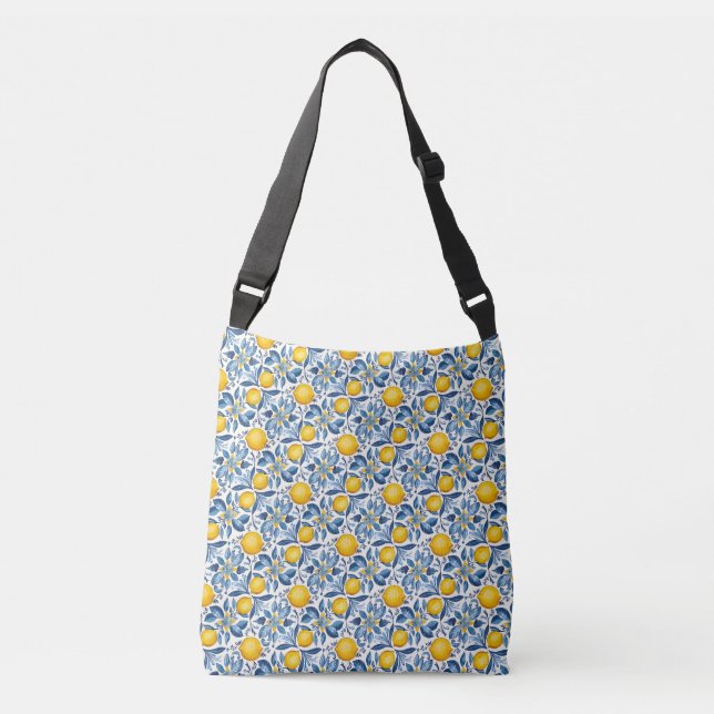 Bolsa Ajustável Lemon Botanical Blue and Yellow Summer Print (Frente)