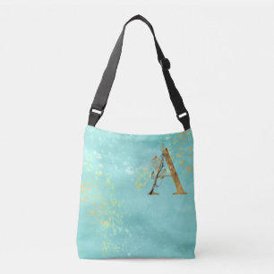 Bolsa Ajustável *~* Letra A Monograma Dourado Turquoise Azul