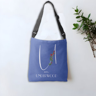 Bolsa Ajustável Letra monograma de aquarela U professor azul