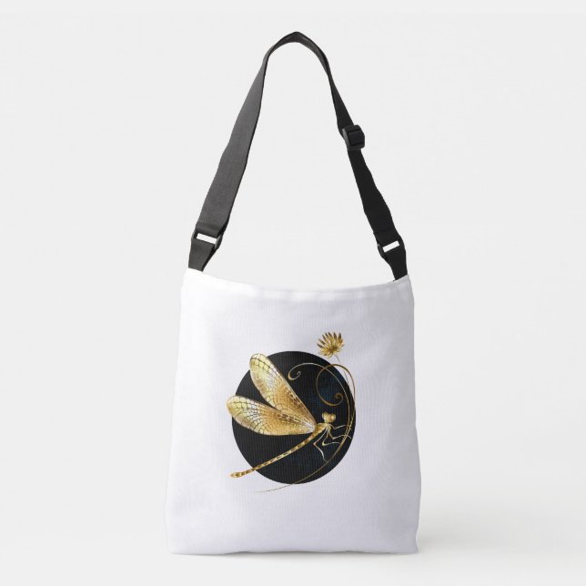 Bolsa Ajustável libélula ouro em círculo preto (Frente)