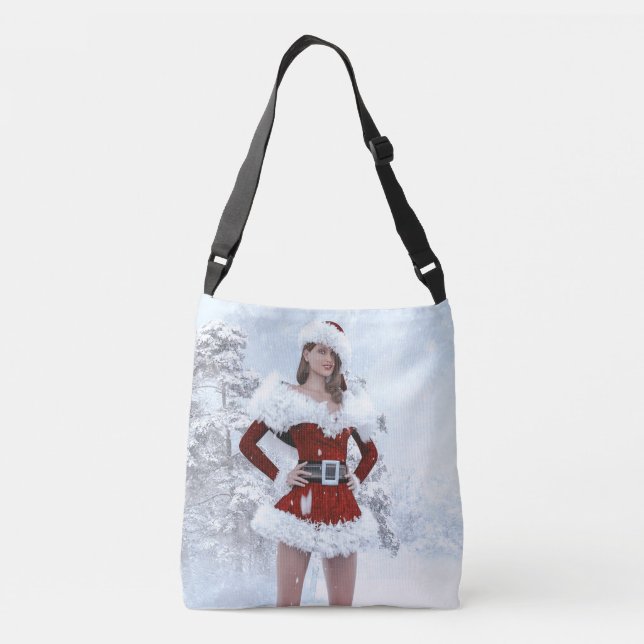 Bolsa Ajustável Linda mulher de Natal sobre a neve do inverno (Verso)