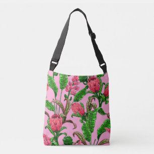 Bolsa Ajustável Lindas Folhas Verdes Tropicais com Flores Vermelha