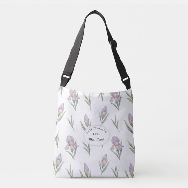 Bolsa Ajustável Lindo Saco de Mão de Íris Roxa em Aquarela para Pr (Frente)