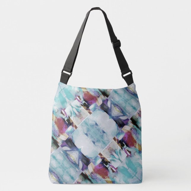 Bolsa Ajustável Linhas de Pintel Diagonal de Beige Roxo Aqua Fusch (Frente)