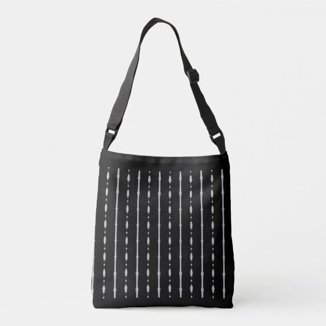 Bolsa Ajustável Linhas Verticais Pretas e Prateadas Elegantes (Verso)