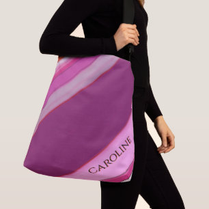 Bolsa Ajustável Listras de Ameixa Rosa Nome Personalizado 