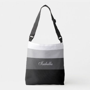 Bolsa Ajustável Listras de gradiente preto branco cinza e caligraf