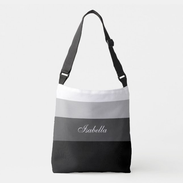 Bolsa Ajustável Listras de gradiente preto branco cinza e caligraf (Frente)