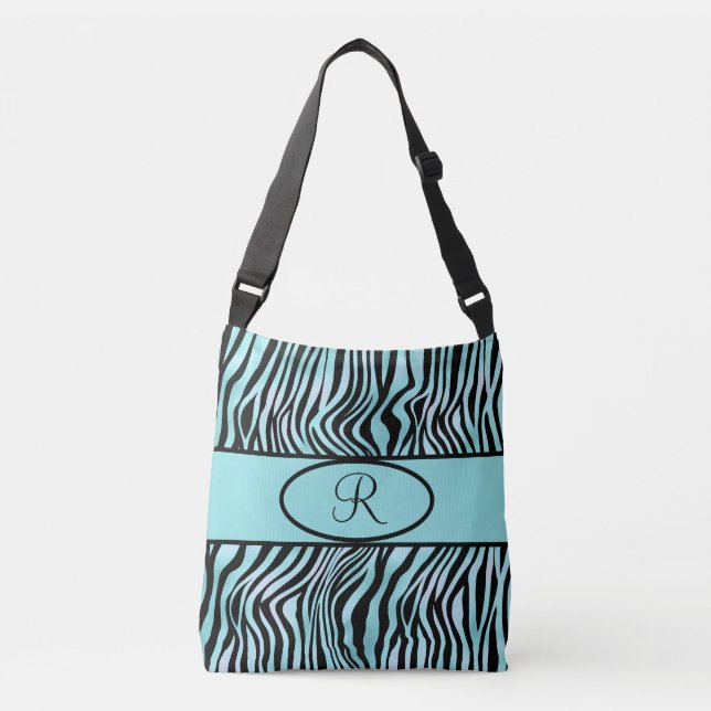 Bolsa Ajustável Listras de Zebra Monogramadas Turquesa Verde Água  (Frente)