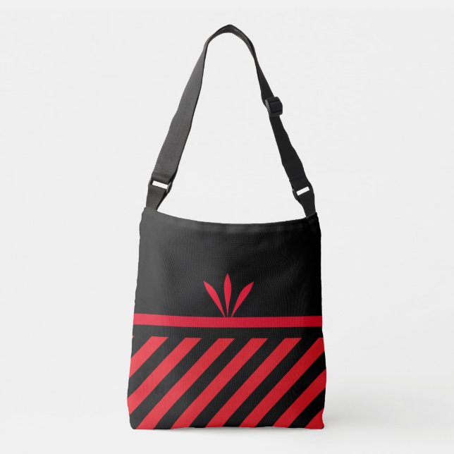 Bolsa Ajustável Listras Diagonais Modernas Pretas e Vermelhas com  (Frente)