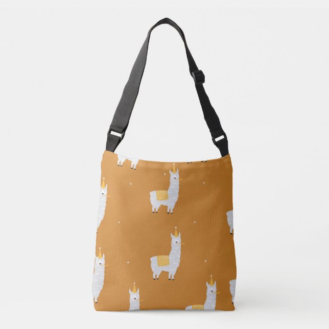 Bolsa Ajustável Llama, fundo laranja: padrão de aniversário. (Frente)