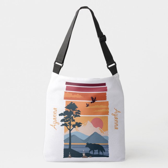 Bolsa Ajustável Lobo Adorável na Paisagem Personalizado (Frente)