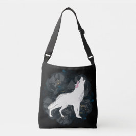 Bolsa Ajustável Lobo branco no círculo de rosas pretos Crossbody