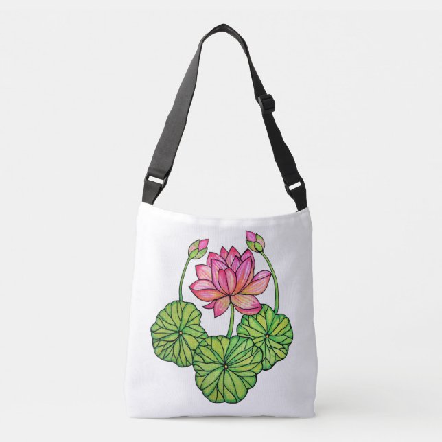 Bolsa Ajustável Lotus Cor-de-Água Rosa com Compartimentos e Folhas (Frente)