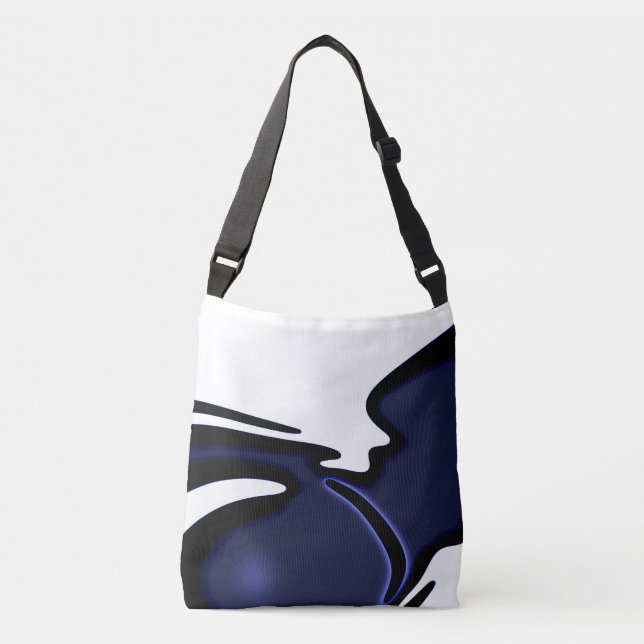 Bolsa Ajustável Lua azul: Abstrato azul, branco e preto (Frente)