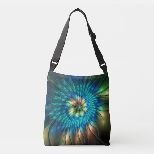Bolsa Ajustável Luminosa Fantasia Flor, Colorida Abstrato Fractal (Frente)