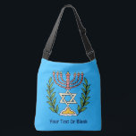 Bolsa Ajustável Magen Persa David Menorah<br><div class="desc">Esta imagem foi adaptada de um antigo azulejo judeu persa e apresenta uma menorah com um Magen David (Estrela de David) enquadrado por ramos de oliveira. As imperfeições da imagem original pintada à mão foram preservadas. Adicione seu próprio texto. Você pode escolher outra cor de fundo; e ela fica bonita...</div>