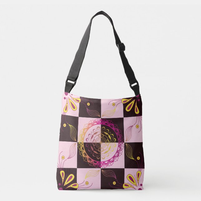 Bolsa Ajustável Mandalá Floral Xadrez Místico (Frente)