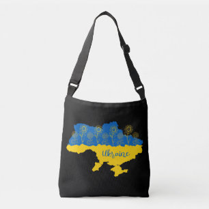 Bolsa Ajustável Mapa da Ucrânia com girassol e bandeira ucraniana