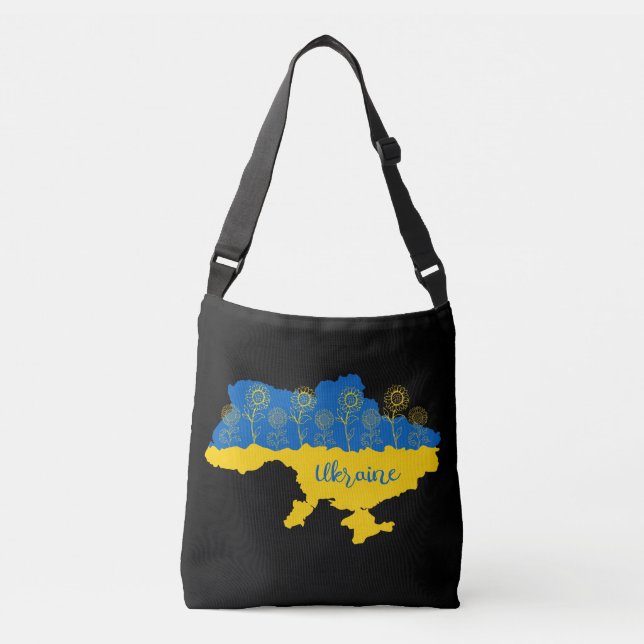 Bolsa Ajustável Mapa da Ucrânia com girassol e bandeira ucraniana (Frente)