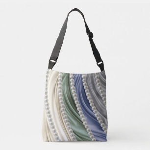 Bolsa Ajustável Marfim,Verde,Azul,Ouro,Seda - Pérolas
