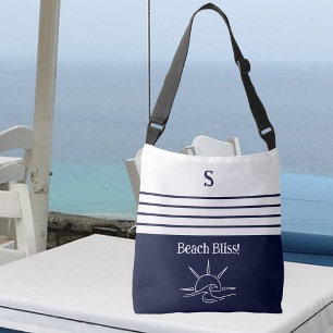 Bolsa Ajustável Marinho do Monograma Chic Blue Stripes Costeiras N