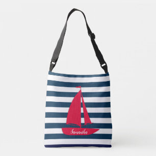 Bolsa Ajustável Marinho Náutico Blue Stripe Branco Monograma Barc