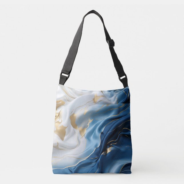 Bolsa Ajustável Mármore Branco Azul com Dourado Olho de Seda (Frente)