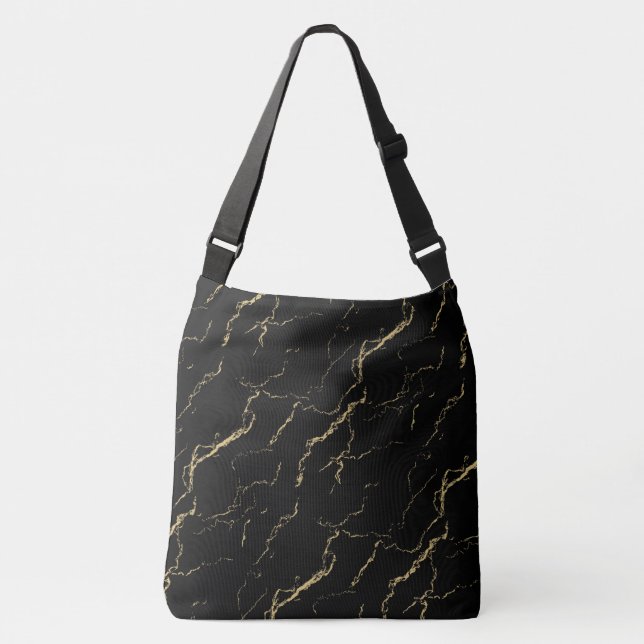 Bolsa Ajustável Mármore Preto e Dourado Nítido (Frente)