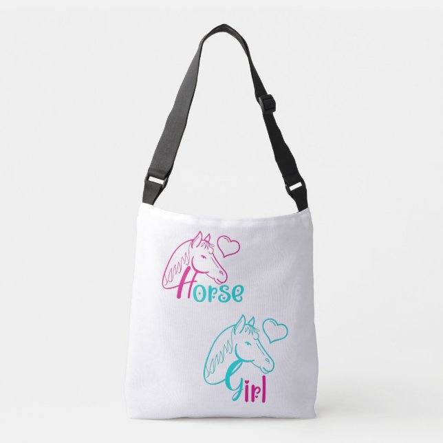 Bolsa Ajustável Menina de Cavalo em Rosa e Turquesa (Frente)