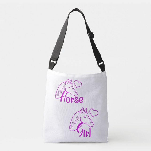 Bolsa Ajustável Menina de Cavalo em Roxo com Fonte de Cabeça de Ca (Frente)