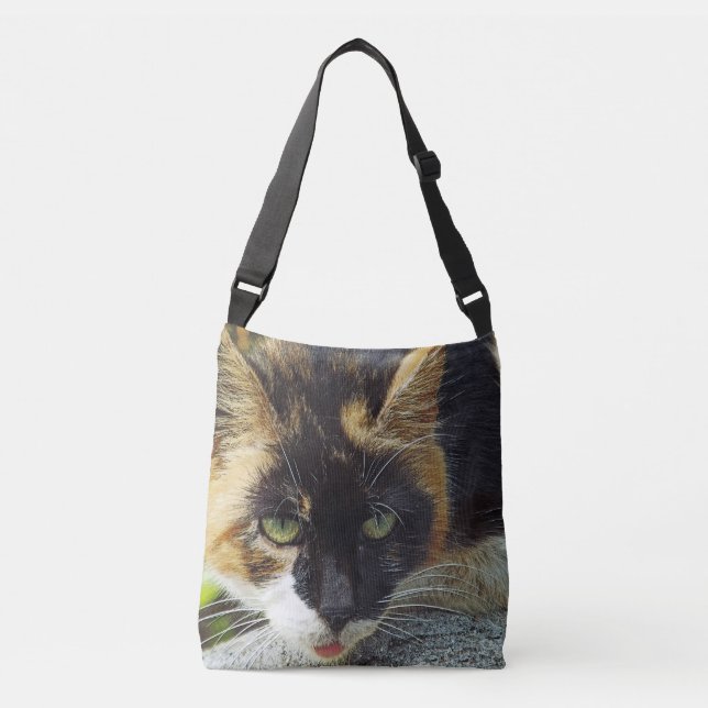 BOLSA AJUSTÁVEL MEOW! LT.BROWN, PRETO E BRANCO GATO DE OLHOS VERDE (Frente)