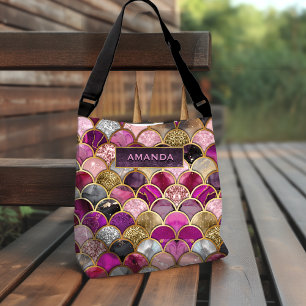 Bolsa Ajustável Mereia-de-ouro rosa-branca e branca escamoteia-se