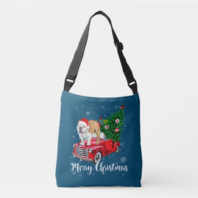 Bolsa Ajustável Merry Christmas English Bulldog Santa Red Truck Xm (Frente)