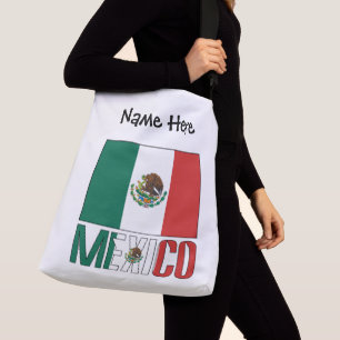 Bolsa Ajustável México e bandeira mexicana com seu nome Crossbody