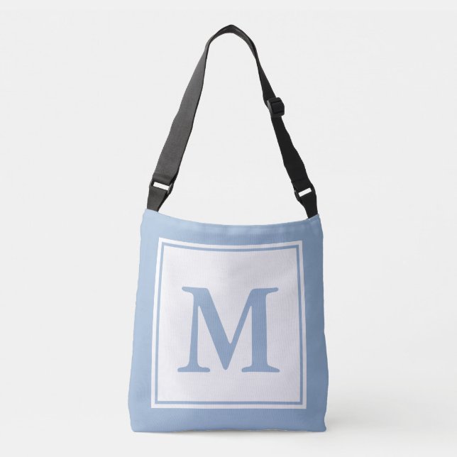 Bolsa Ajustável Modelo de Monograma Simples Branco e Azul Bebê (Frente)