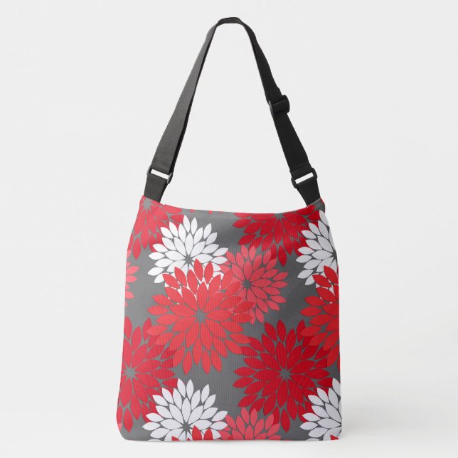 Bolsa Ajustável Modern Floral Kimono Impressão, Coral Red e Cinza (Frente)