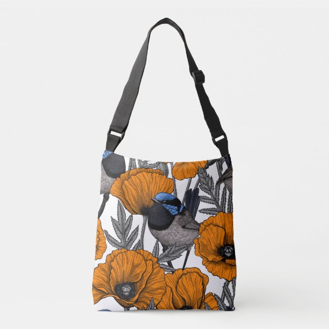 Bolsa Ajustável Moinhos de fada e flores de papoila laranja 2 (Frente)