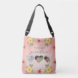 Bolsa Ajustável Moldura de Foto de Coração Floral para a Melhor Av