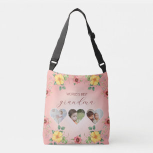 Bolsa Ajustável Moldura de Foto de Coração Floral para a Melhor Av