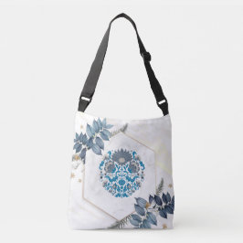 Bolsa Ajustável Moldura Floral Azul Elegante