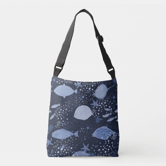 Bolsa Ajustável Monochrome sleeping fishes, dark pattern. (Frente)