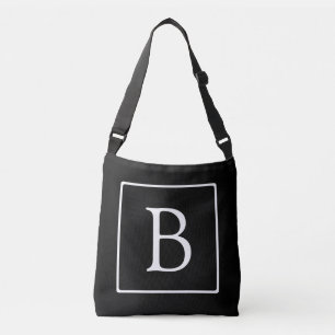 Bolsa Ajustável Monograma Clássico Simples Preto c/ Texto Branco