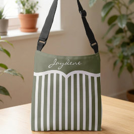 Bolsa Ajustável Monograma com Listras Verdes Oliva