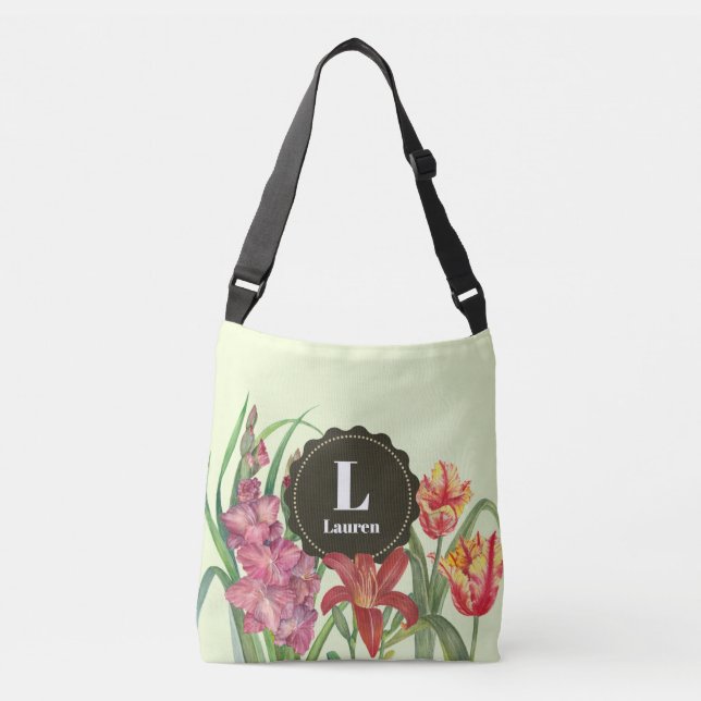 Bolsa Ajustável Monograma Cor Quente Primavera Floral (Frente)