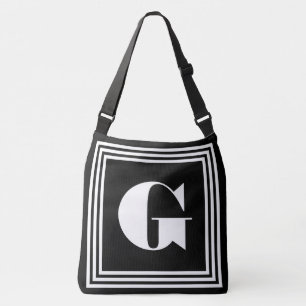 Bolsa Ajustável Monograma de 3 Quadros Negrito  Preto e branco
