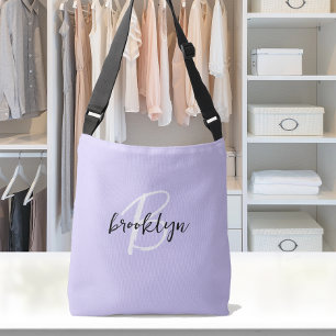 Bolsa Ajustável Monograma de letra manuscrita preta e lavanda na m