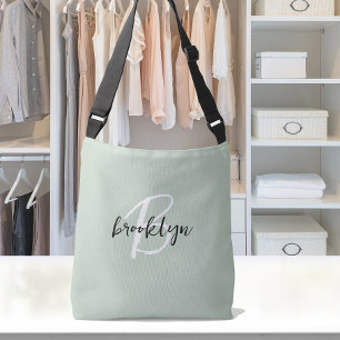 Bolsa Ajustável Monograma de letra manuscrita verde sage preto e b