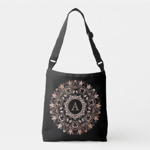 Bolsa Ajustável Monograma de Mandala Floral Preto rosa Dourado